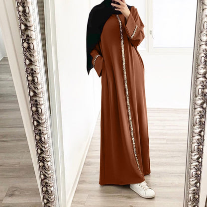 Women Muslim Long Dress Sequin Kaftan Robes Malaysia Dubai Arab Islam Abaya Isl image 1