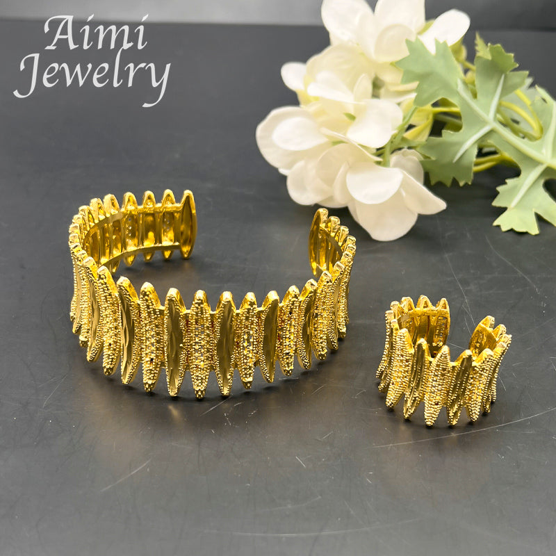 Trendy 18K Gold Plated Jewelry Set for Women Luxury Copper Bracelet Ring Africa image 0