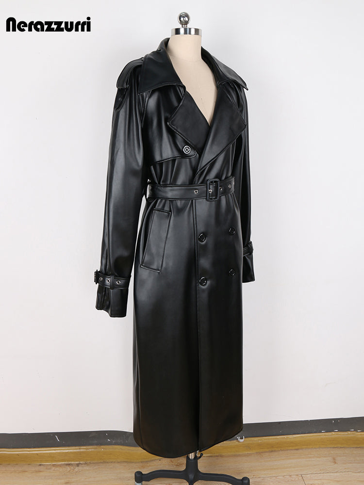 nerazzurri Spring Autumn Long Oversized Windproof Waterproof Black Pu Leather T image 2