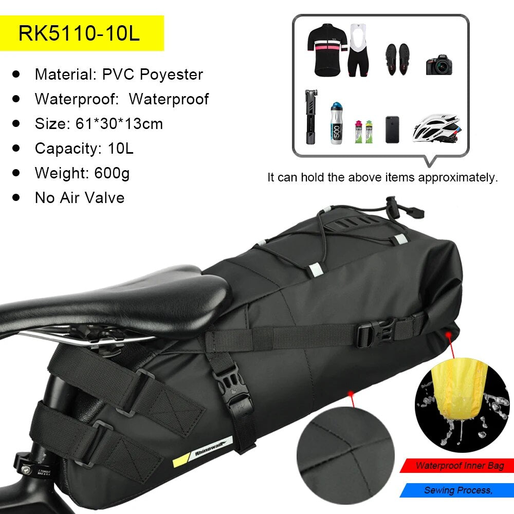 Rhinowalk Bike Saddle Bag Waterproof 5L-13L Large Capacity Foldable Tail Rear B image 4