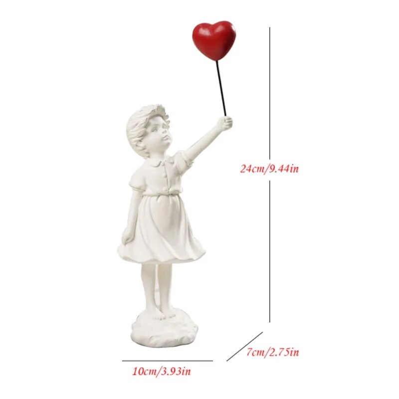 Flying Heart Banksy Balloon Girl Figurine Modern Resin Art Sculpture Craft Home image 3