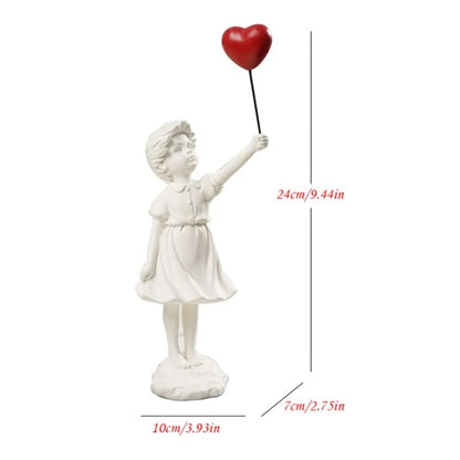 Flying Heart Banksy Balloon Girl Figurine Modern Resin Art Sculpture Craft Home image 3