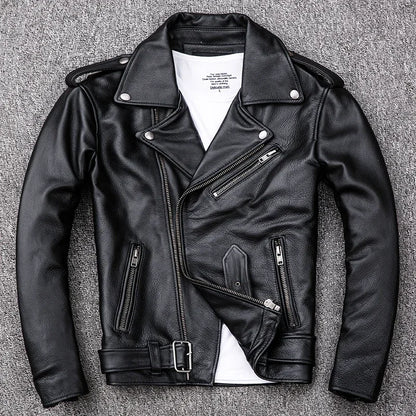 Spring Classical Motorcycle oblique zipper Jackets Men Leather Jacket Natural C image 1