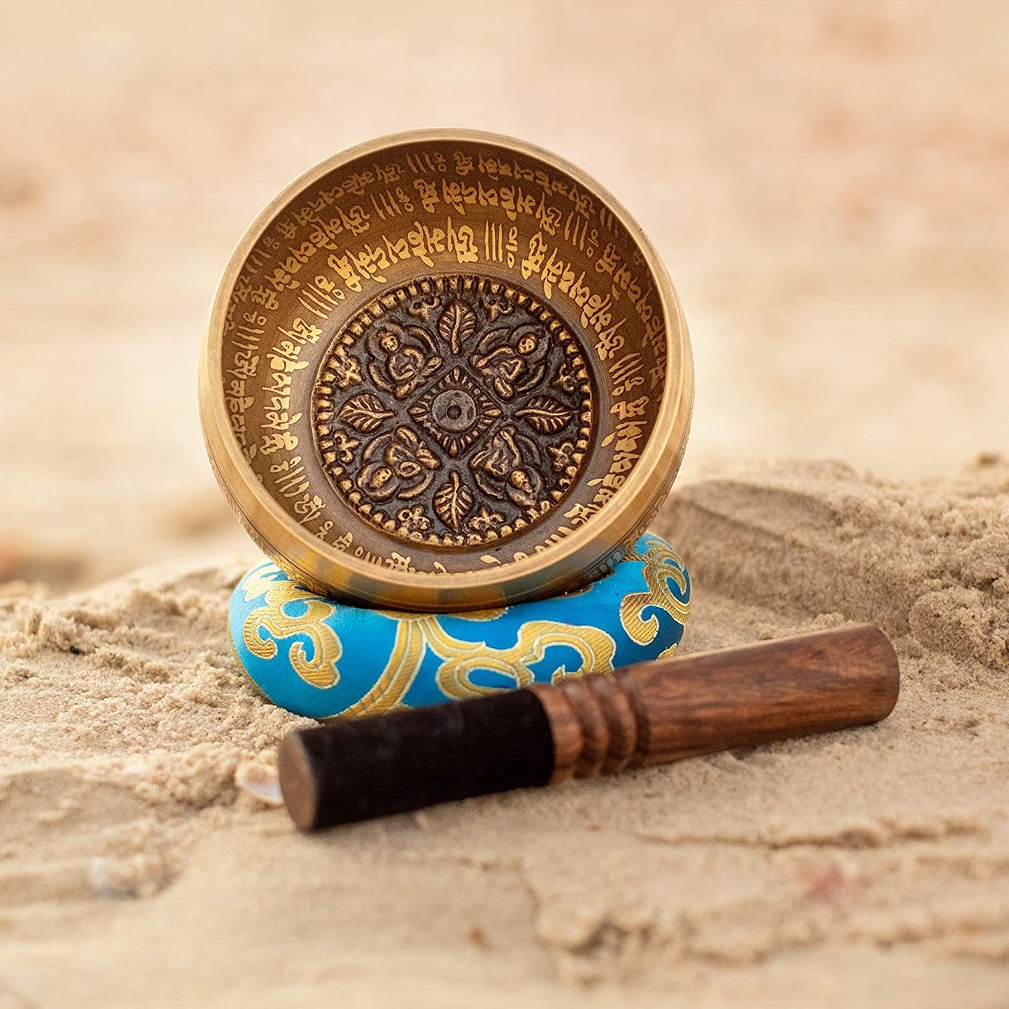 12cm Diameter Handmade Singing bowls with Leather Stick 4 Buddha Design Meditat image 3
