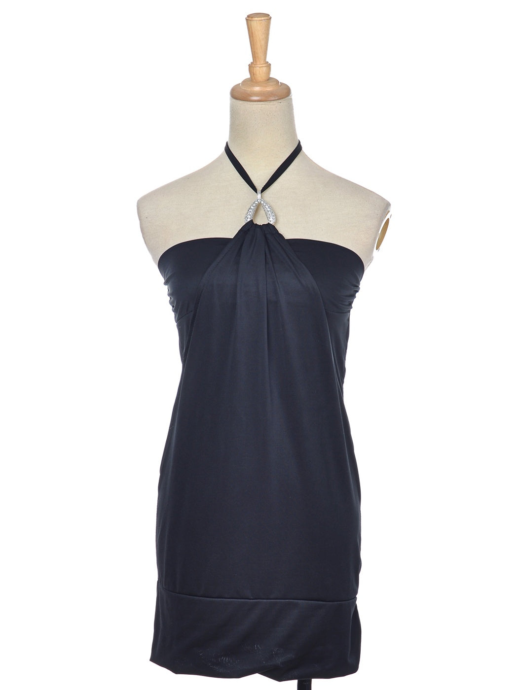Women Fit Black Club Party Short Tunic Halter Dress Crystal Pendant Backless Sl image 1