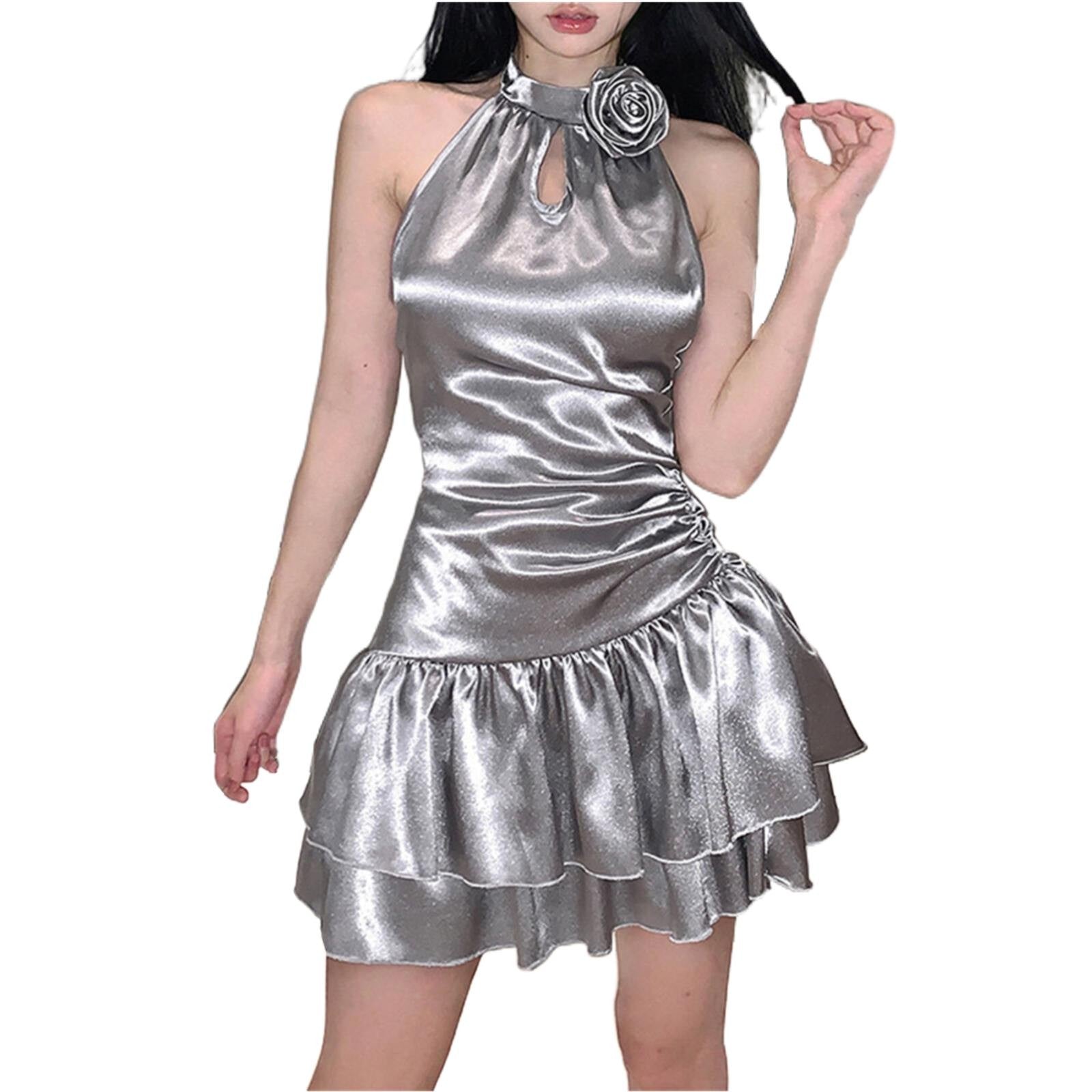 Summer Sleeveless Mini Dress Women Ruffle Hem Night Clubwear Birthday Bodycon G