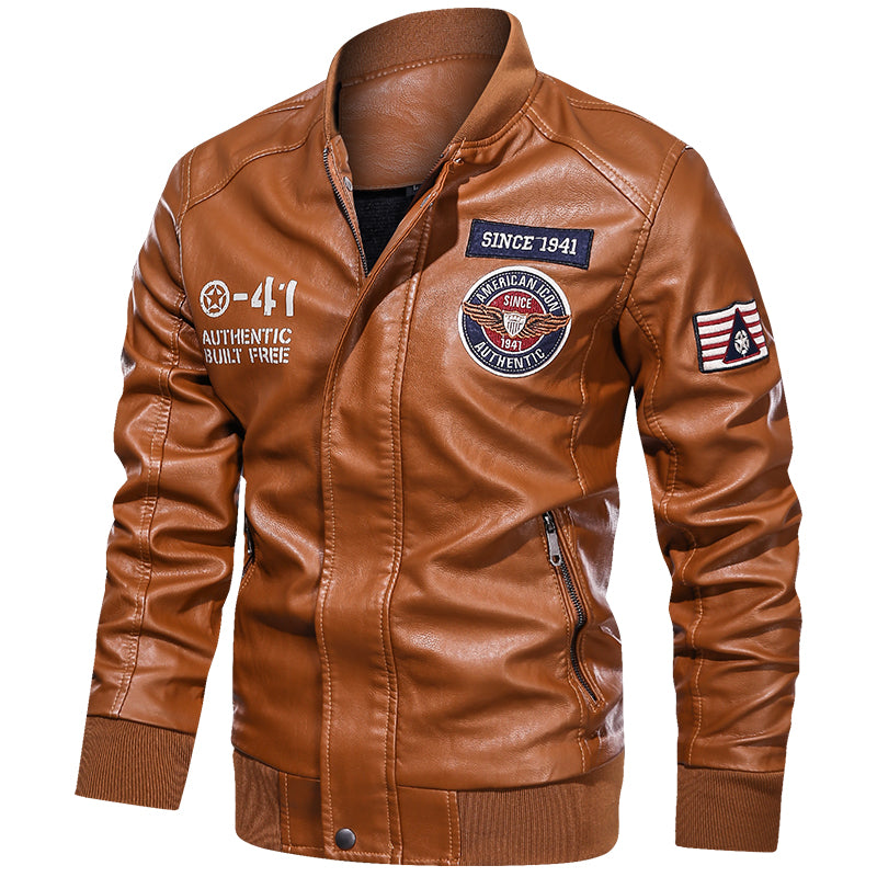 Spring and Autumn Men's Motorcycle Suit Leather jacket Color blocking American  image 5