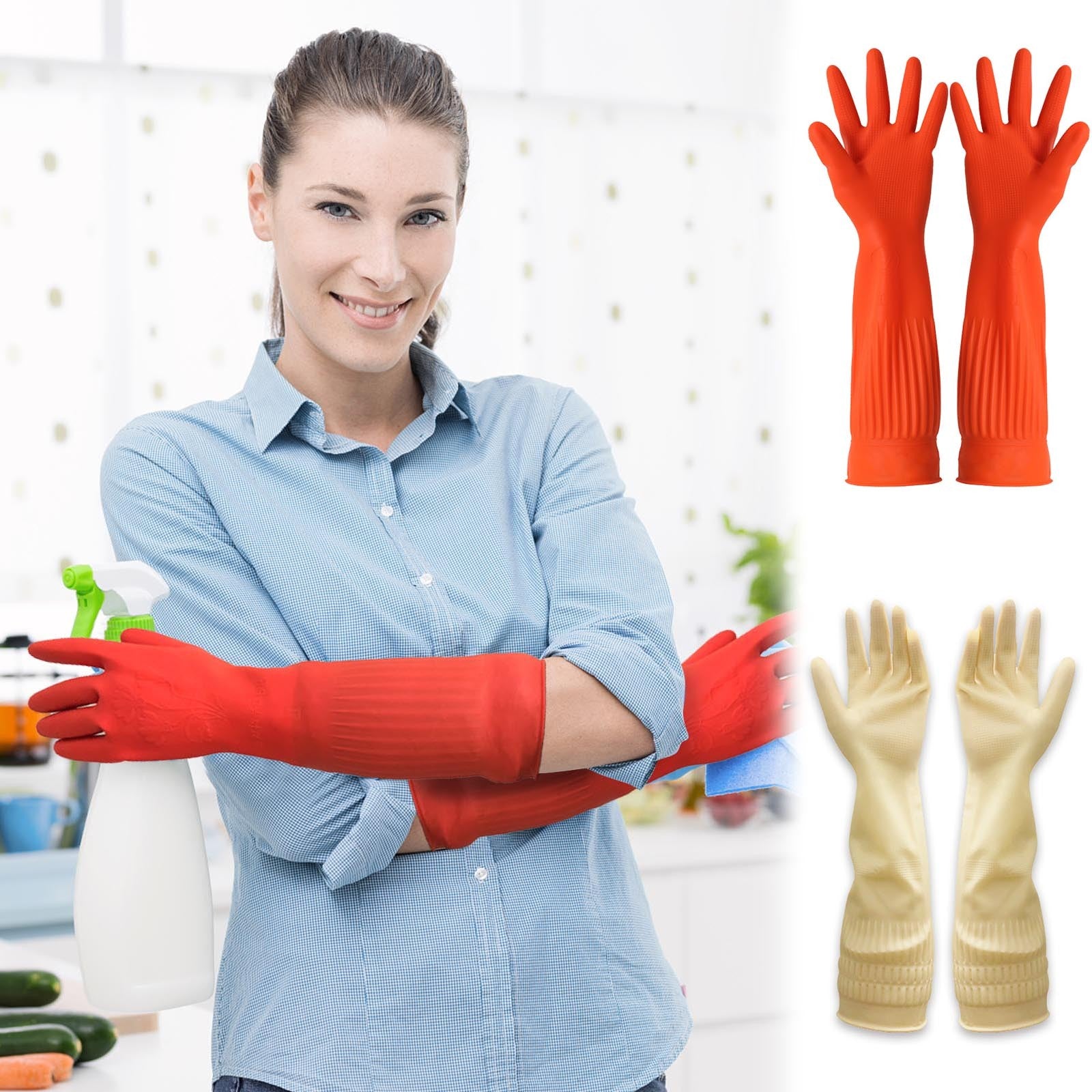 1 Pair S/M/L Red Flexible Rubber Clean Gloves Dish Washing Long Home Bathroom C image 11