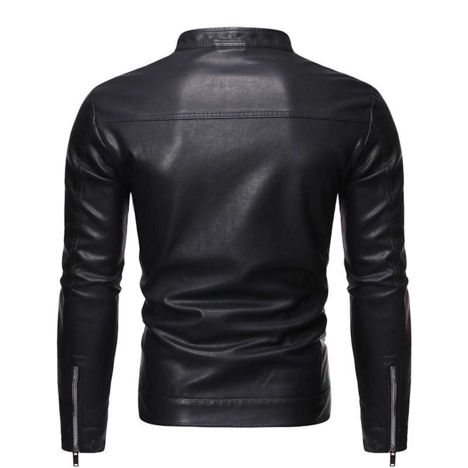 Male Faux Leather Jackets Autumn Winter Solid Color Leather Jacket Warm Coat St