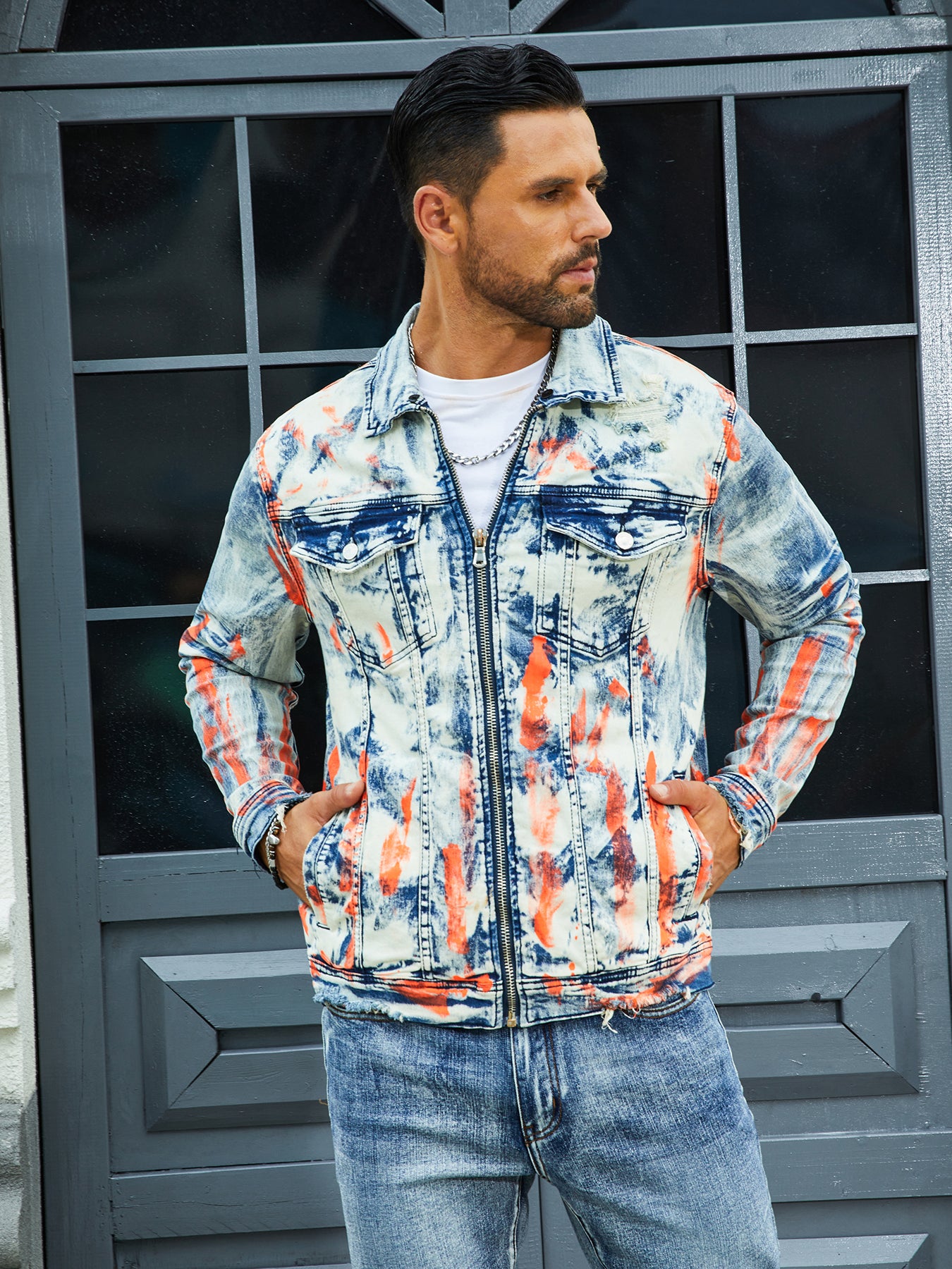 Men's Fashion Stretch Jacket, Full Stripe Print, Fashion Wash, Patterned Bay, S image 4