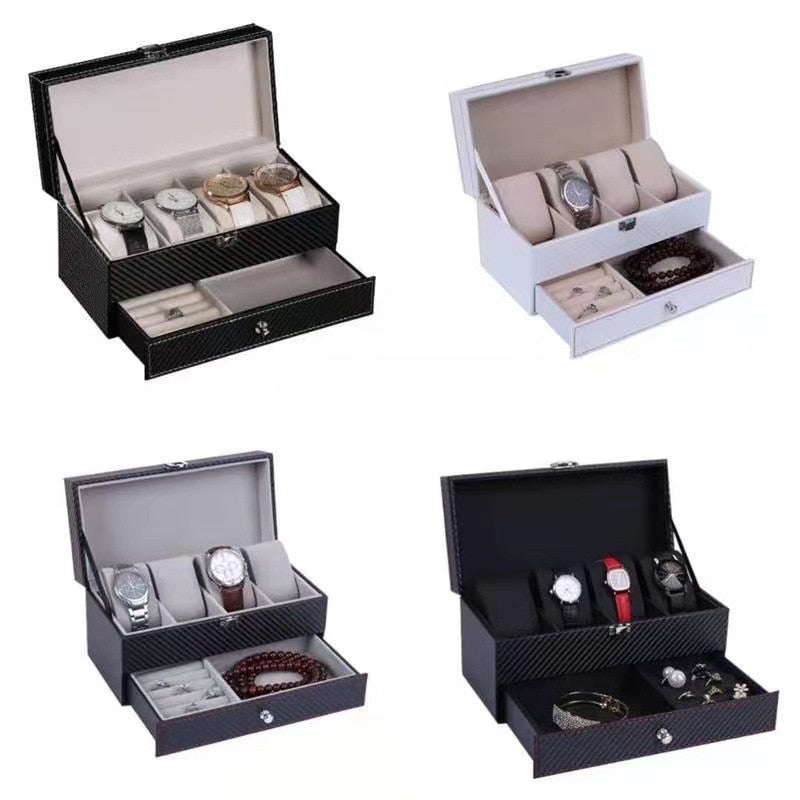 4Grids Double Carbon Fiber Watch Case/ 6Girds Watch Box Holder Organizer Storag image 0