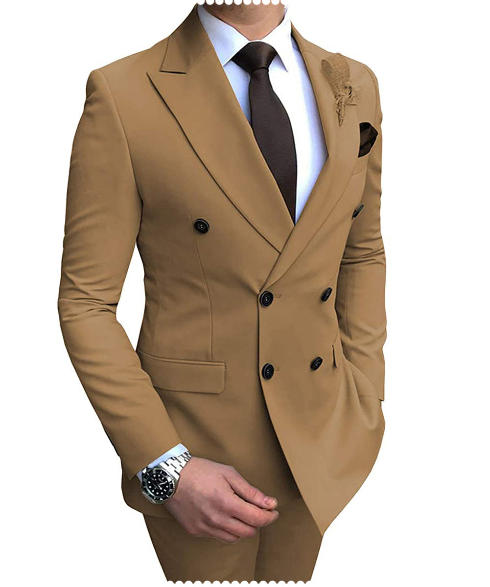 Men'suits 2-Piece Set Double Breasted Jacket Business Casual Suit Coa
