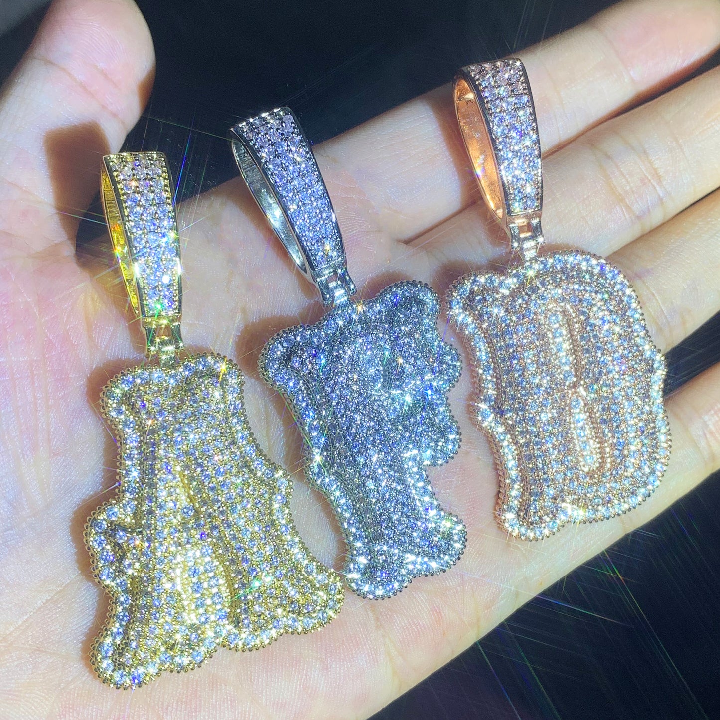 CUC A~Z Double Layer Letter Name Pendant With Iced Out Zirconia Gold Silver Col image 3