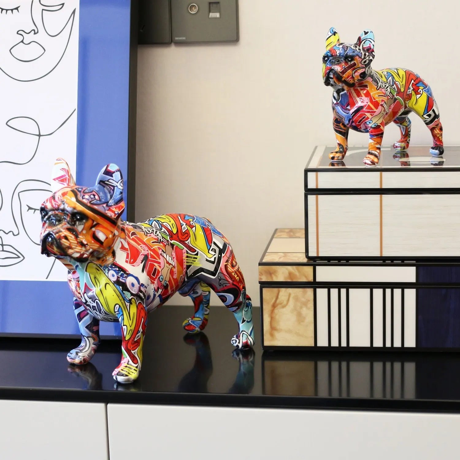 Colorful Standing French Bulldog Resin Statue Decoration, Pet Dog DIY Graffiti image 6