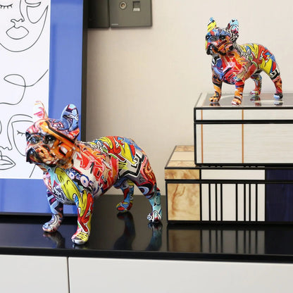 Colorful Standing French Bulldog Resin Statue Decoration, Pet Dog DIY Graffiti image 6