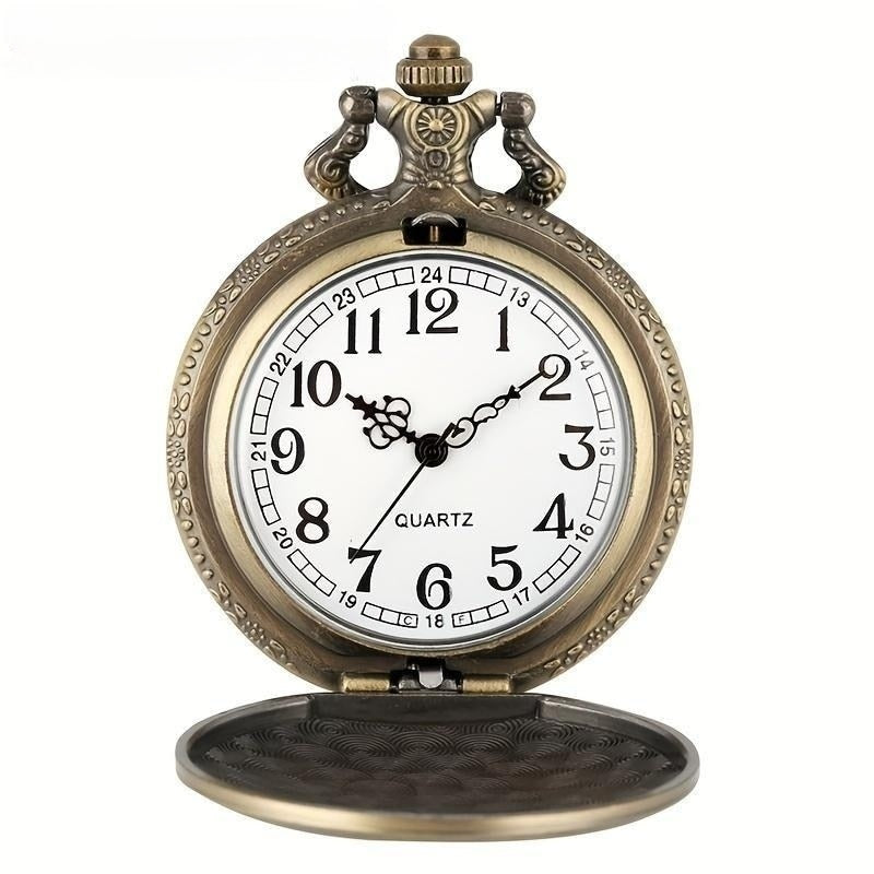 Bronze roaring lion head embossed personality necklace pocket watch Arabic nume image 5