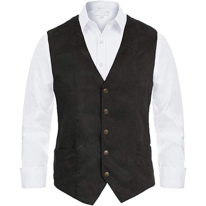 Men s  Fit V-Neck Suit Vest with Button Closure and Curved Hemline Sleeveless S image 6