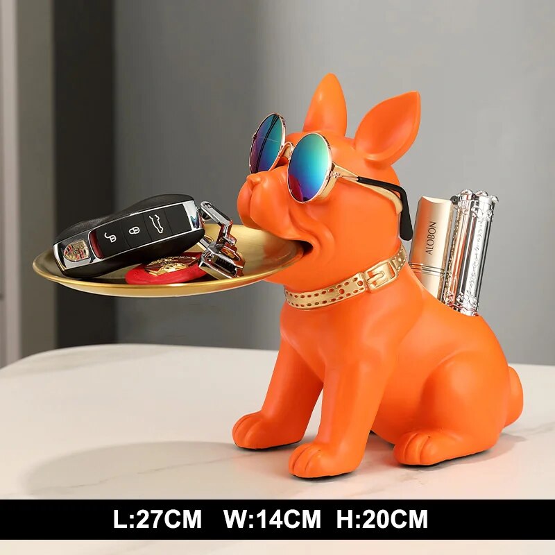 Fancy Bulldog Statue with Tray and Bin Living Room Desk Decoration Nordic Dog S image 0