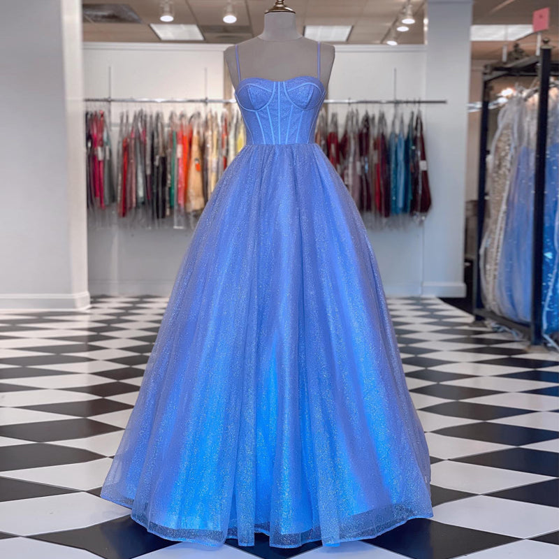 Glitter Spaghetti Strap Homecoming Dresses A Line Floor Length Prom Gown Real P