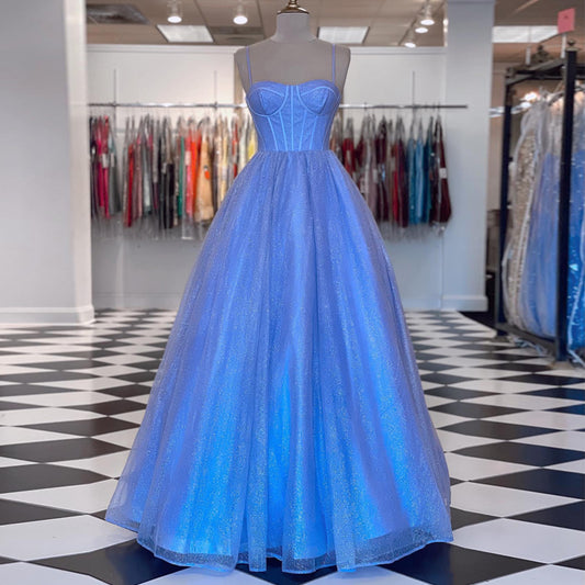 Glitter Spaghetti Strap Homecoming Dresses A Line Floor Length Prom Gown Real P