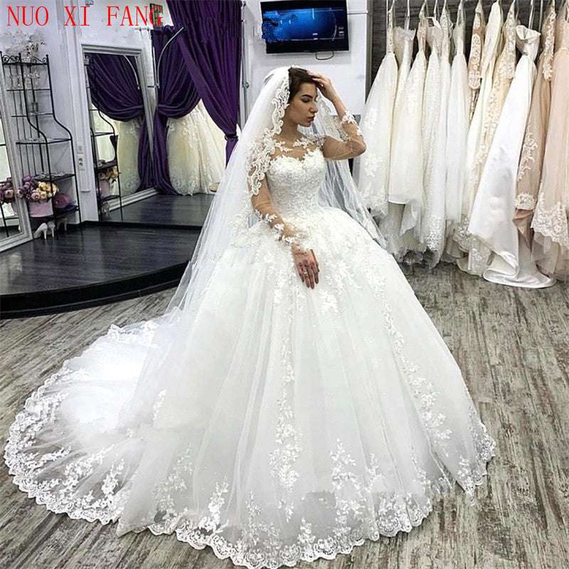 NUOXIFANG Elegant Long Sleeves Plus Size Wedding Dress White Robe De Mariee 202