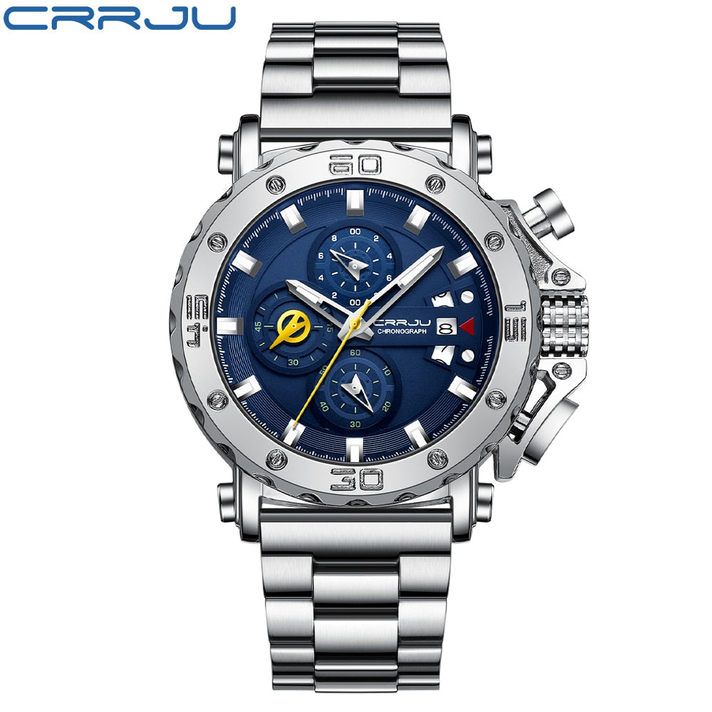 CRRJU Watch for Men Top Brand Luxury Big Dial Stainless Steel Waterproof Chrono image 2