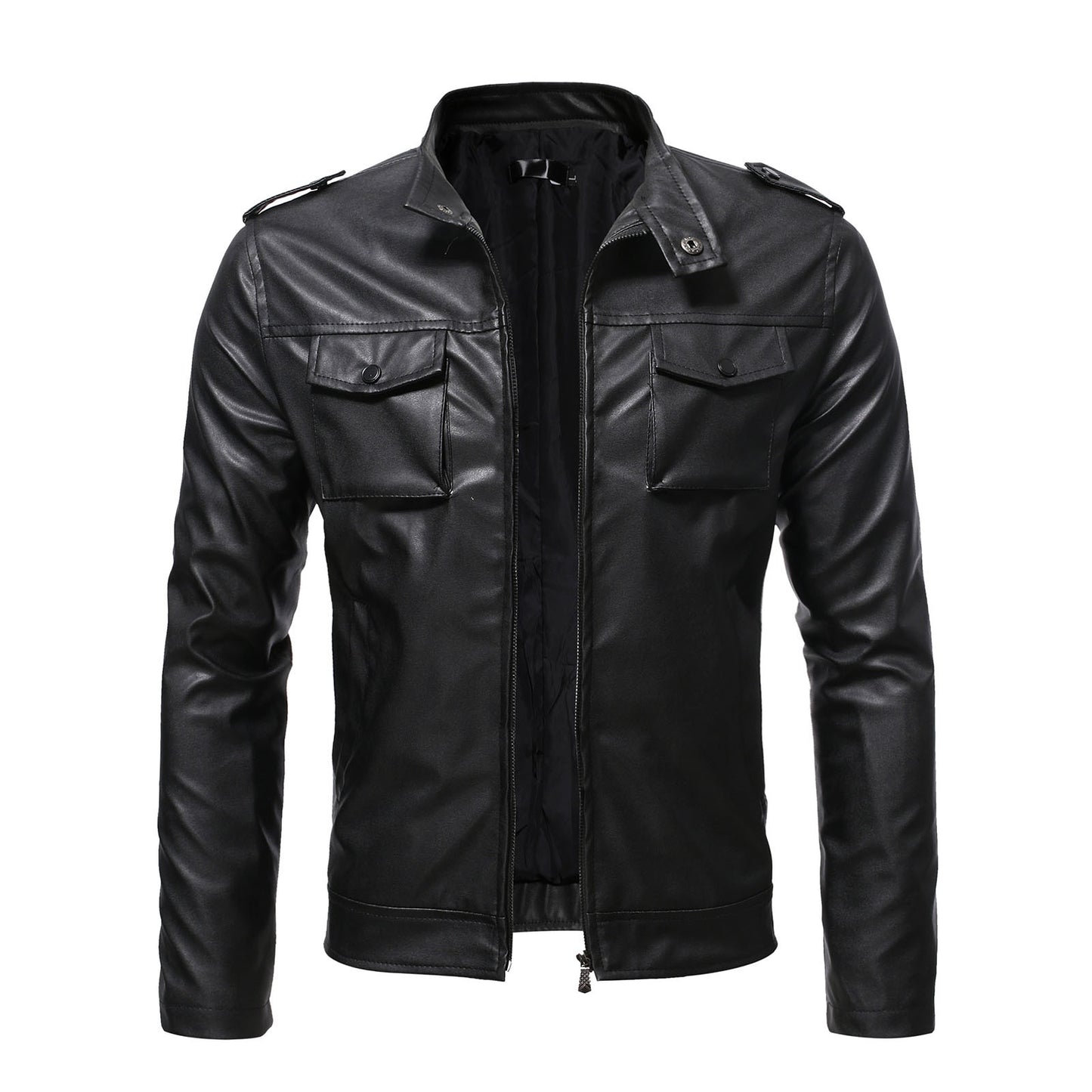 Streetwear Men Zipper Pu Leather Jackets Slim Long Sleeve Zip Up Casual Jacke