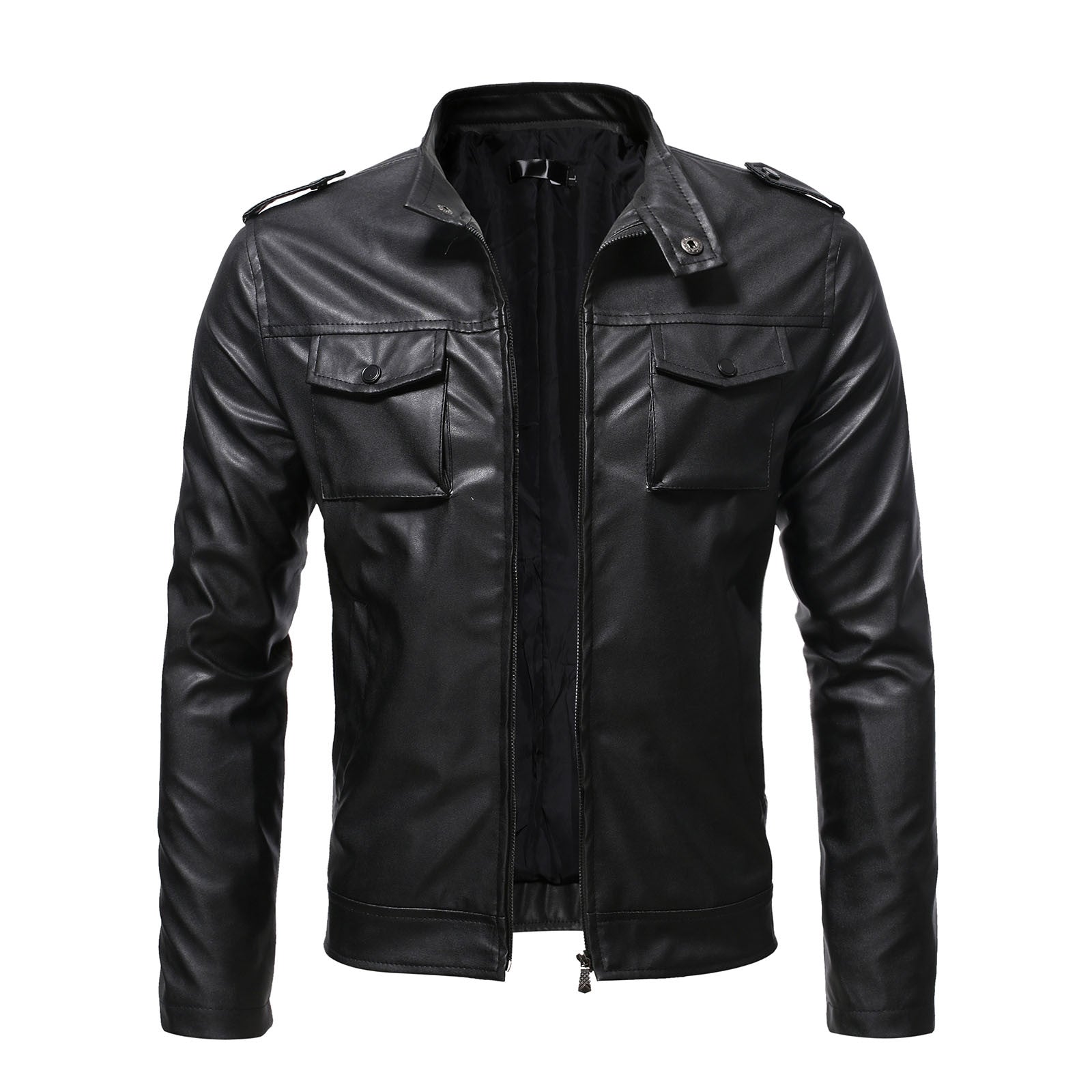Streetwear Men Zipper Pu Leather Jackets Slim Long Sleeve Zip Up Casual Jacke