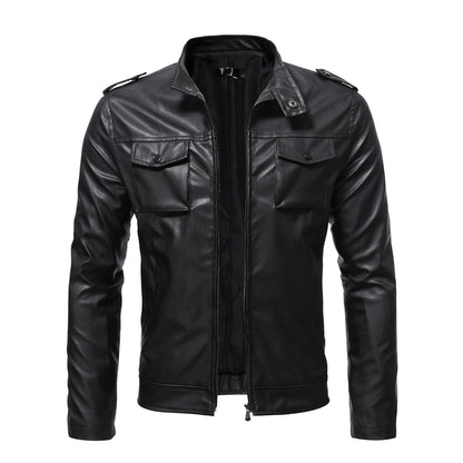 Streetwear Men's Zipper Pu Leather Jackets Slim Long Sleeve Zip Up Casual Jacke