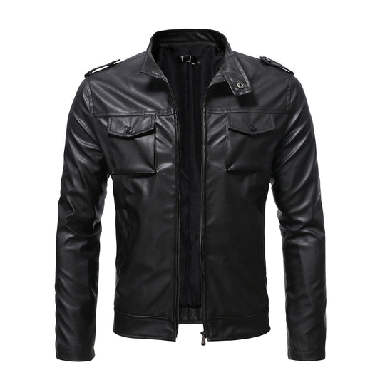 Streetwear Men Zipper Pu Leather Jackets Slim Long Sleeve Zip Up Casual Jacke