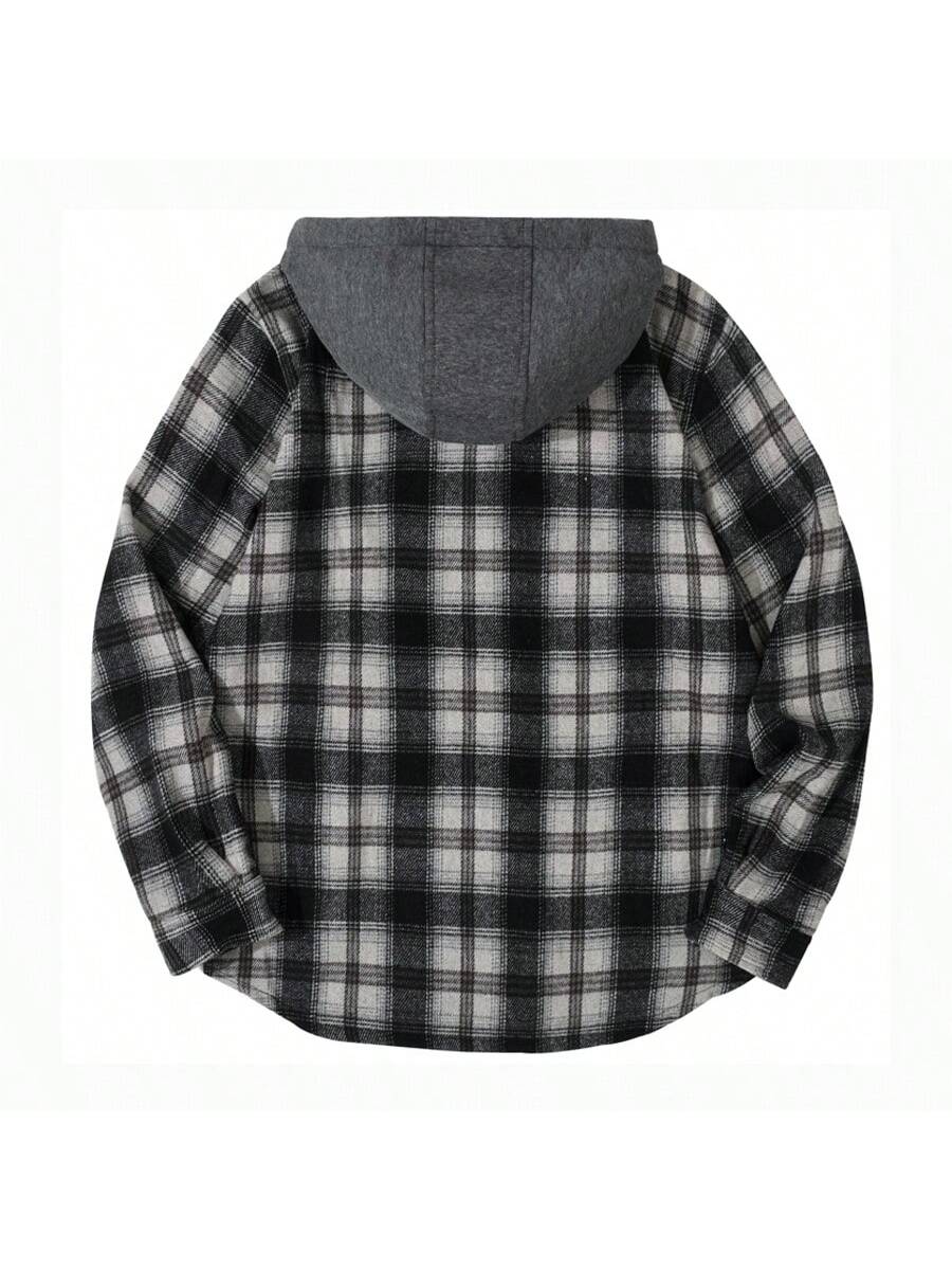 Flannel Hoodies For Men Casual Button Down PlaidLong Sleeve Lightweight Shirts  image 2