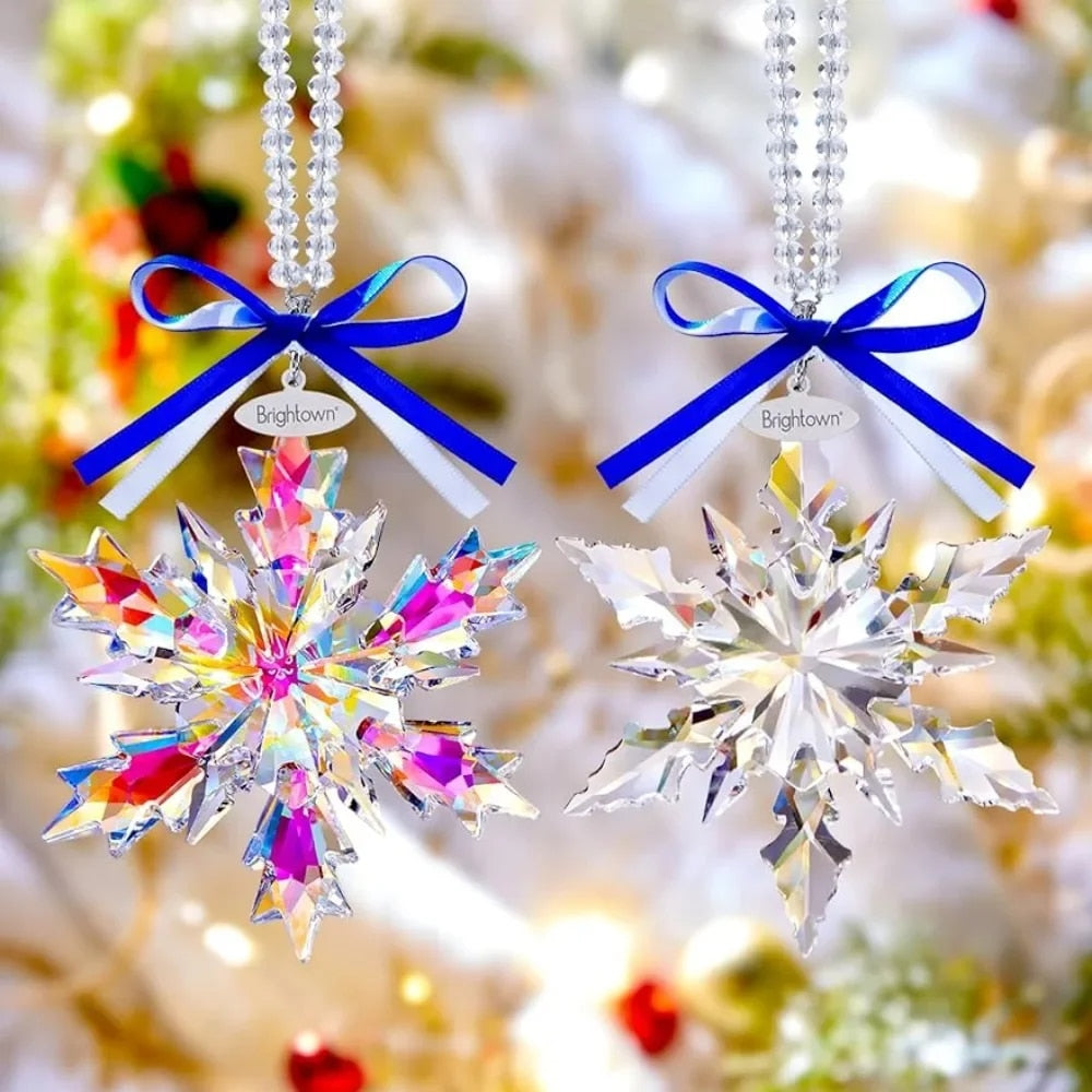 Snowflake Ornaments, 2 Packs 4" Snowflake Crystal Christmas Ornaments, Christma image 1