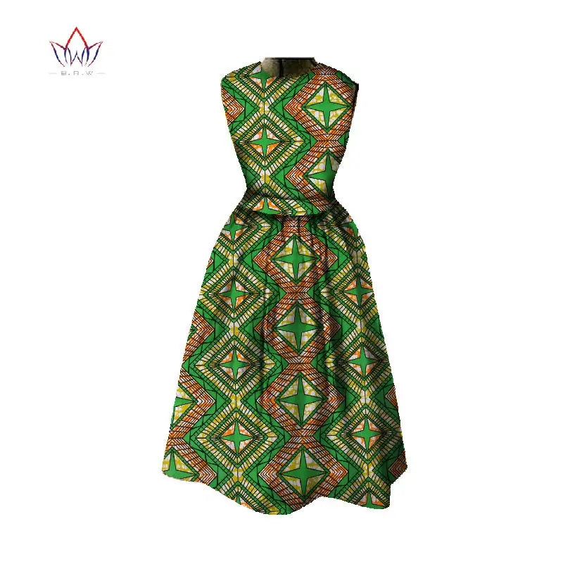 Bintarealwax Africa Dresses for Women Dashiki Midi Length African Print Dresses