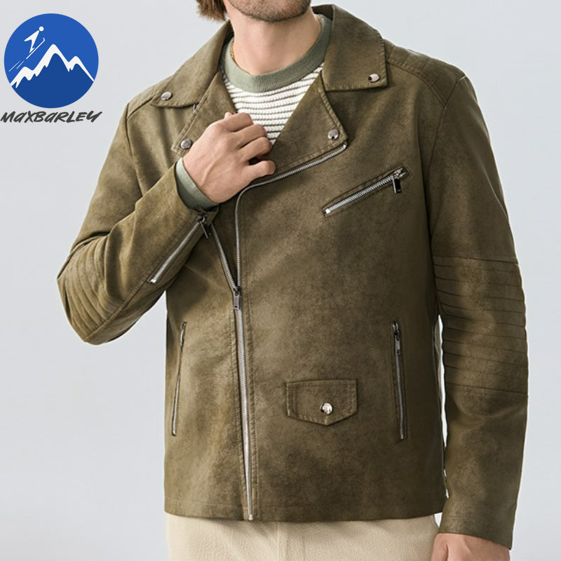 Maxbarley Men Leather Jacket 2025 Autumn Motorcycle Tie Dye Leather Coat High E image 2