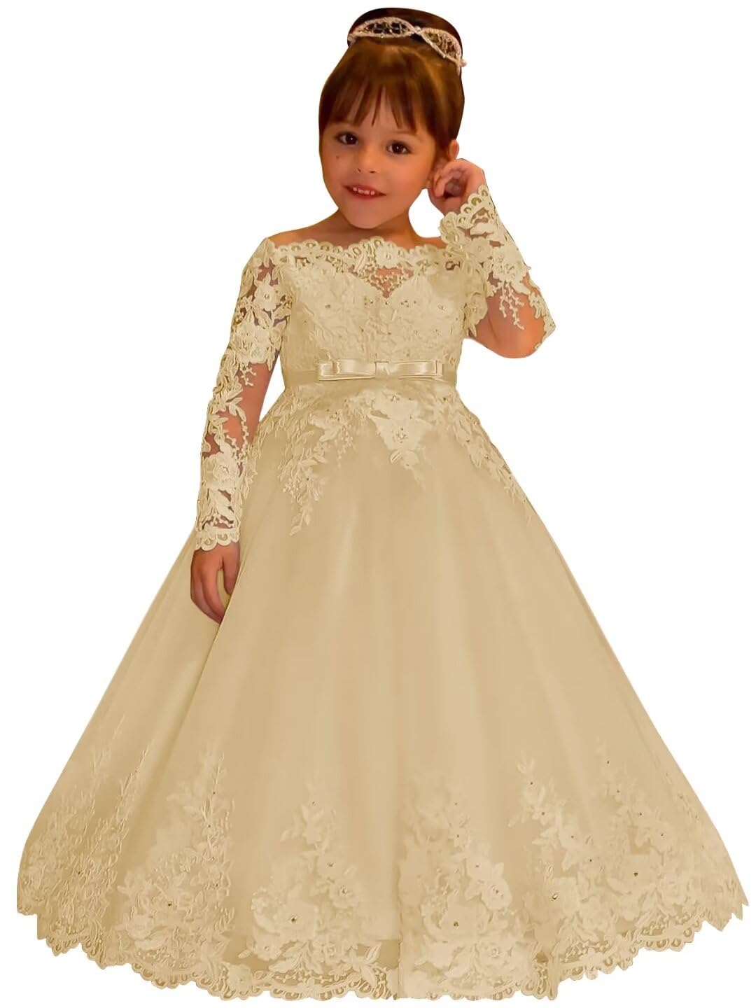 Flower Girl Dresses For Weddings Princess Lace Long Sleeve Backless Holy First  image 6