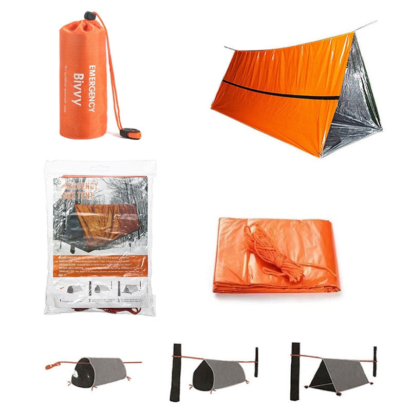 2 Person Emergency Shelter Bivy Survival Tent Kit Mylar Tube Tent Sleeping Bag image 8