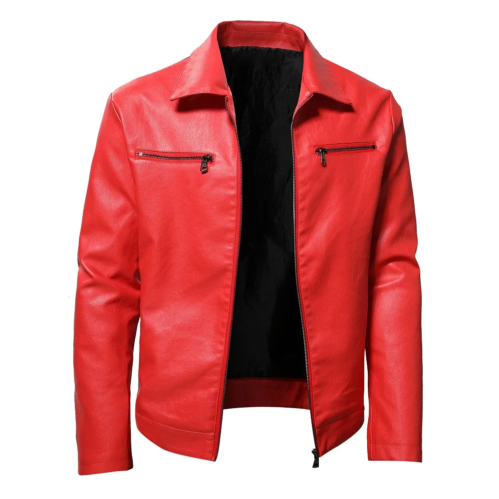 Spring Motorcycle Jacket Men Turn Down Collar Casual Leather Jacket Fashion Sli image 1