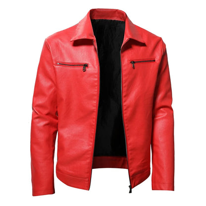 Spring Motorcycle Jacket Men Turn Down Collar Casual Leather Jacket Fashion Sli image 1