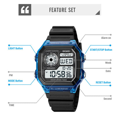 SKMEI Japan Digital Movement Countdown Sport Watches Mens Multifunction 5Bar Wa image 5