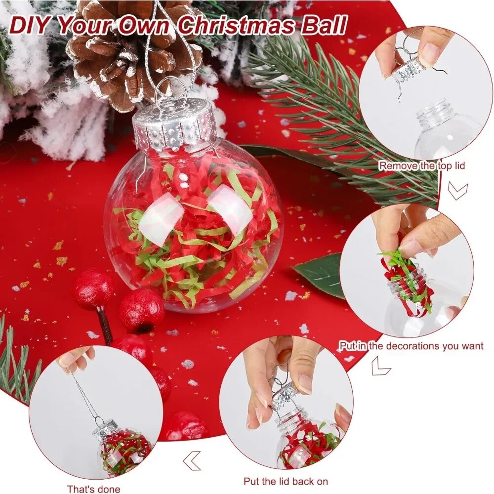 100 Pieces 2.36 Inch Christmas Round Clear Plastic Ball Ornaments Bulk Hanging image 5