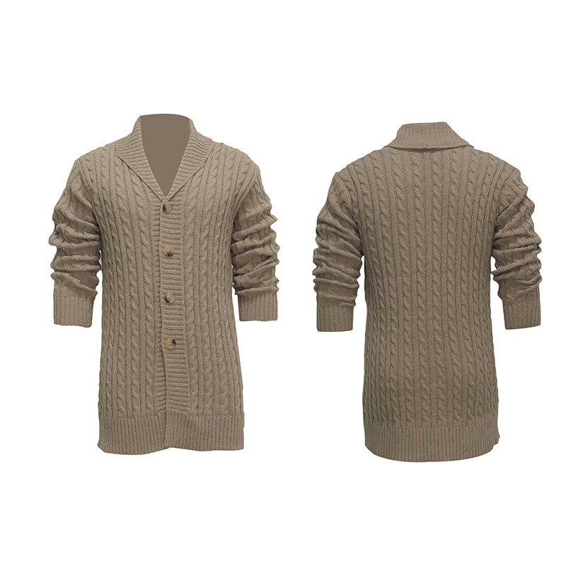 Men s Classic V-Neck Cable Knit Button Up Cardigan Sweater Long Sleeve Lapel Wi image 2