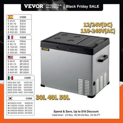 VEVOR 30L 40L 50L Mini Car Refrigerator Portable Small Fridge zer 12V/24V D