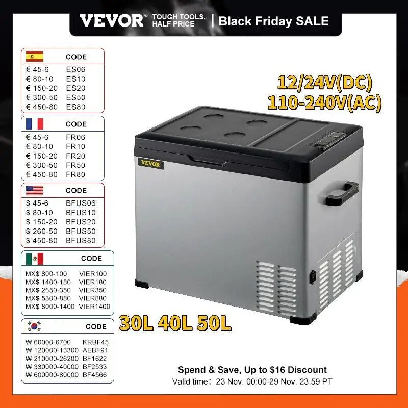 VEVOR 30L 40L 50L Mini Car Refrigerator Portable Small Fridge zer 12V/24V D