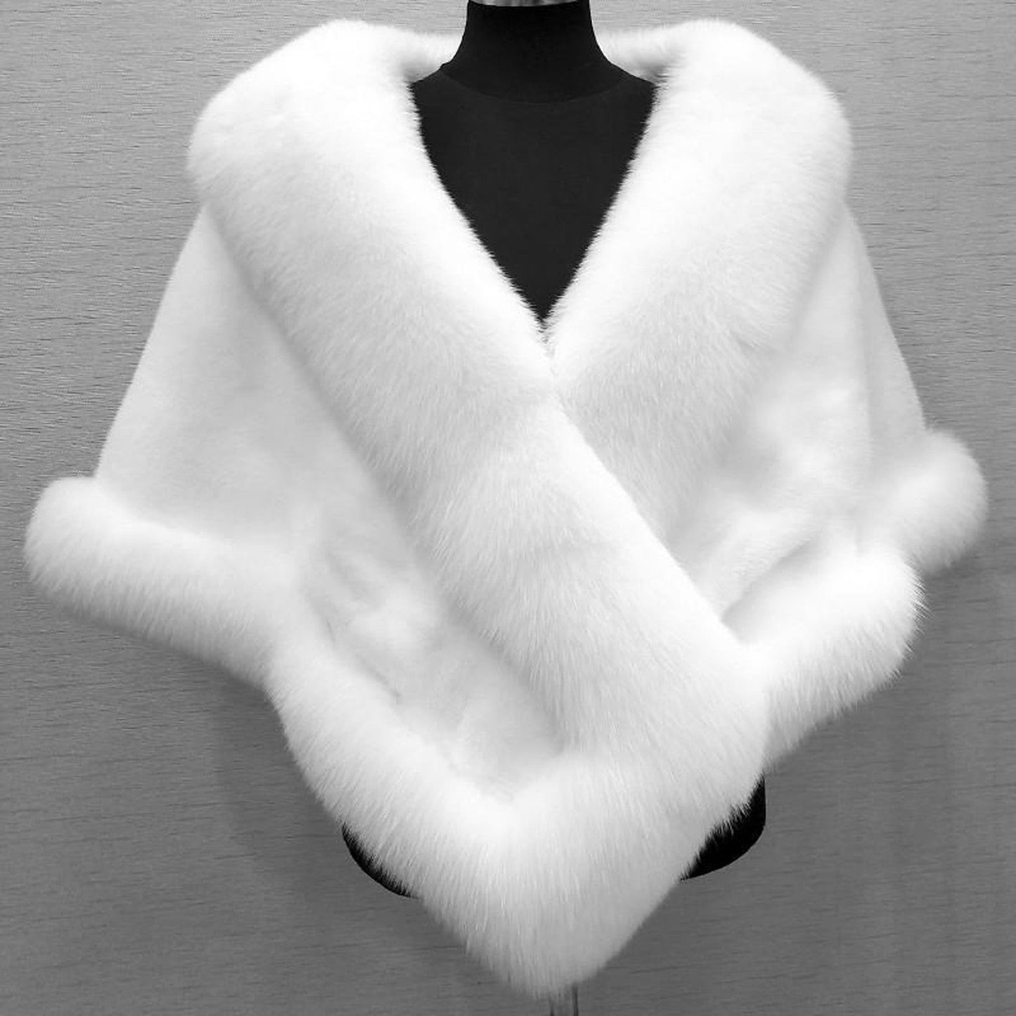 White Faux Fur Wraps Shawl Autumn Winter Wedding Bridal Evening Party W