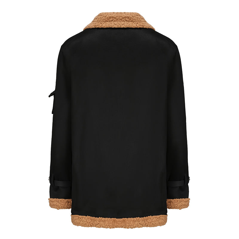 Men  Leather Jacket with Woolen Fleece Lining Zip Up Closure Long Slee