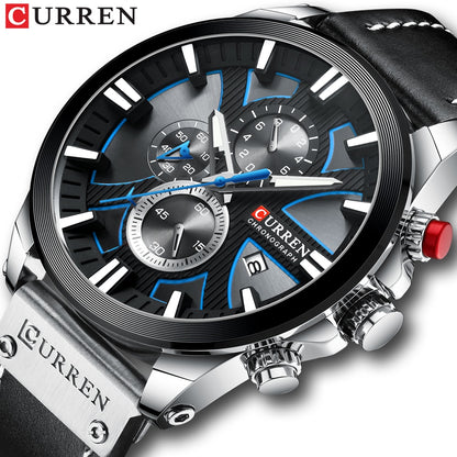 CURREN Watch Chronograph Sport Mens Watches Quartz Clock Leather Male Wristwatc image 1