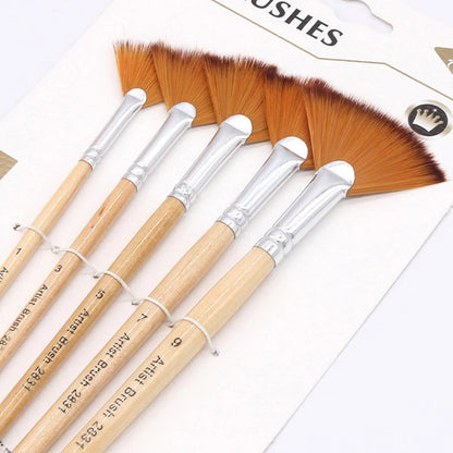 5Pcs/Set Creative Fan Shap Gouache Painting Pen High Quality Nylon Hair Wooden image 1