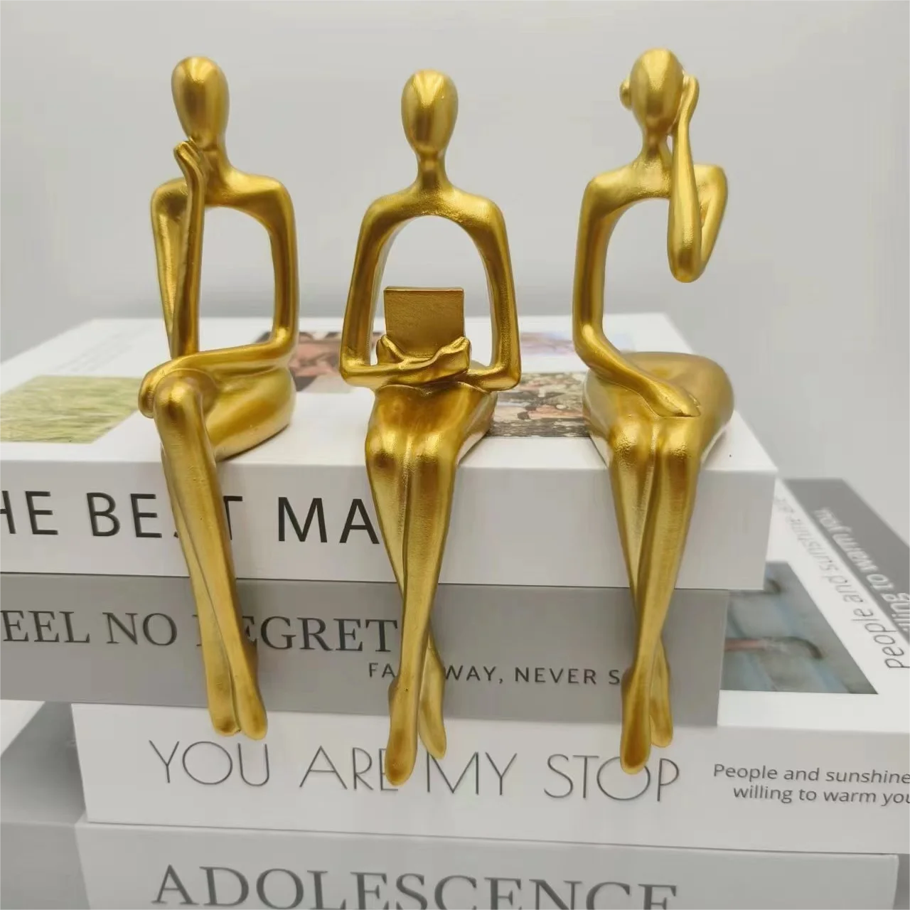 3PCS Resin Abstract Figure Ornaments Modern Creative Thinker Statue Living Room image 3