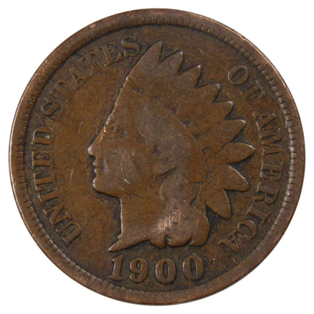 1900 Indian Head Cent AG About Good Bronze Penny 1c Coin Collectible image 0