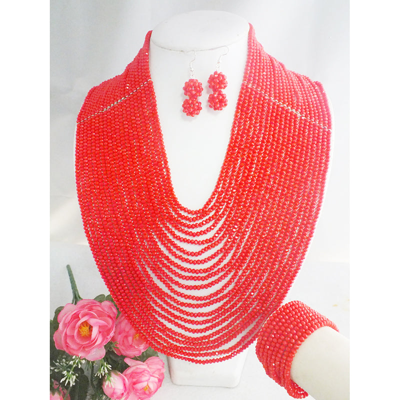 classic   African Wedding Red Crystal Beads Nigerian Crystal Necklace image 1